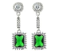 RIZILIA Ciondolare Orecchini Traforati Con Taglio Rettangolare CZ [Simulata Smeraldo Verde] In Placcato In Oro Bianco, Semplice Ed Elegante Moderno