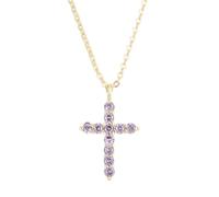RIZILIA Collana con croce minimalista Not-Your-Basic da donna - Ciondolo Dainty Faith 0,625 placcato in oro 14K - Ametista viola taglio rotondo CZ febbraio, catena regolabile da girocollo a