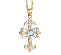 RIZILIA Croce Pendente con 18" Catena & Taglio Rotondo CZ [Simulata Acquamarina] in Placcato Oro Giallo, Semplice Ed Elegante Moderno