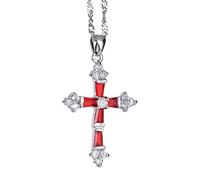 RIZILIA Croce Pendente Con 18" Catena & Trapezoid Cut CZ [Simulata Rosso Rubino] In Placcato In Oro Bianco, Semplice Ed Elegante Moderno