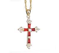 RIZILIA Croce Pendente con 18" Catena & Trapezoid Cut CZ [Simulata Rosso Rubino] in Placcato Oro Giallo, Semplice Ed Elegante Moderno