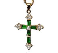 RIZILIA Croce Pendente con 18" Catena & Trapezoid Cut CZ [Simulata Smeraldo Verde] in Placcato Oro Giallo, Semplice Ed Elegante Moderno