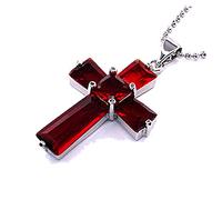 RIZILIA Croce Pendente con 18" Catena & Trapezoid Taglio Quadrato CZ [Simulata Rosso Rubino] in Placcato in Oro Bianco, Semplice Ed Elegante Moderno