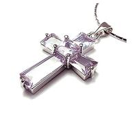 RIZILIA Croce Pendente con 18" Catena & Trapezoid Taglio Quadrato CZ [Simulata Tanzanite] in Placcato in Oro Bianco, Semplice Ed Elegante Moderno