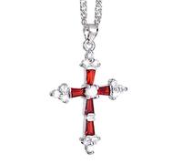 RIZILIA Croce Pendente con 18" Catena & Trapezoid Taglio Rotondo CZ [Simulata Rosso Rubino] in Placcato in Oro Bianco, Semplice Ed Elegante Moderno