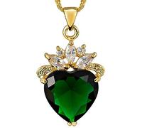 RIZILIA Cuore di Oceano Pendente con 18" Catena & Taglio del Cuore CZ [Simulata Smeraldo Verde] in Placcato Oro Giallo, Semplice Ed Elegante Moderno