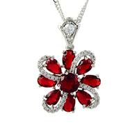 RIZILIA FIORIRE Pendente Con 18" Catena & Taglio Rotondo CZ [Simulata Rosso Rubino] In Placcato In Oro Bianco, Semplice Ed Elegante Moderno