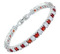 RIZILIA Ice Cube Rubino Rosso Taglio Princess CZ Oro Bracciale Tennis Donna
