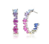 RIZILIA Orecchini a cerchio da donna, multicolore baguette zirconia cubica, orecchini con sacchetto regalo