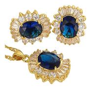 RIZILIA Parure di Gioielli Pendente con 18" Catena & Perno Orecchini Taglio Ovale CZ [Simulata Zaffiro Blu] in Placcato Oro Giallo, Semplice Ed Elegante Moderno