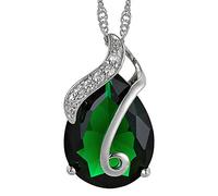 RIZILIA Pendente con 18" Catena & Taglio Pera CZ [Simulata Smeraldo Verde] in Placcato in Oro Bianco, Semplice Ed Elegante Moderno