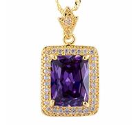 RIZILIA Pendente con 18" Catena & Taglio Rettangolare CZ [Simulata Ametista Viola] in Placcato Oro Giallo, Semplice Ed Elegante Moderno