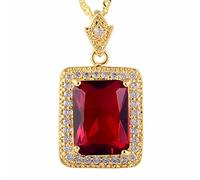 RIZILIA Pendente con 18" Catena & Taglio Rettangolare CZ [Simulata Rosso Rubino] in Placcato Oro Giallo, Semplice Ed Elegante Moderno