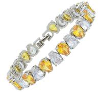 RIZILIA Spectrum - Braccialetto tennis classico placcato in oro bianco 18 K, con zirconia cubica taglio a pera, 6 mm, colore: giallo citrino simulato, bracciale da donna, misura 17,8 cm, gioiello