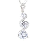 RIZILIA Tre-Stone Pendente con 18" Catena & Taglio Rotondo CZ [Zirconia Cubica Bianca] in Placcato in Oro Bianco, Semplice Ed Elegante Moderno