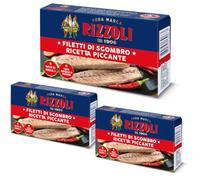 Rizzoli Filetti di Sgombro Ricetta Piccante in Latta 90g - Confezione da 3