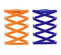 RJ-Sport 2 paia di lacci elastici con chiusura rapida - Sistema di allacciatura rapida per un comfort unico e una presa forte - con capsule in metallo senza legare, arancione+blu, L