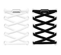 RJ-Sport 2 paia di lacci elastici con chiusura rapida - Sistema di allacciatura rapida per un comfort unico e una presa forte - con capsule in metallo senza legare, Nero/Bianco, L