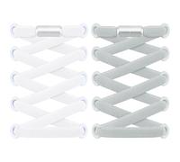 RJ-Sport 2 paia di lacci piatti senza allacciare - Lacci elastici con chiusura rapida - Sistema di allacciatura rapida per un comfort unico e una tenuta forte - con capsule metalliche, Bianco + grigio