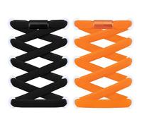 RJ-Sport 2 paia di lacci piatti senza legatura - Lacci elastici con chiusura rapida - Sistema di allacciatura rapida per un comfort unico e una presa forte - con capsule in metallo, nero e arancione.,