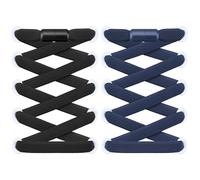 RJ-Sport 2 paia di lacci piatti senza legatura - Lacci elastici con chiusura rapida - Sistema di allacciatura rapida per un comfort unico e una presa forte - con capsule in metallo, nero+blu navy, 120