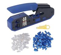 RJ45 Crimping Tool Kit | Alloy Steel Crimper Stripper for Cat5 Cat5e Cat6 | Pass Through Connector with 50 8P8C Jacks & Sleeves