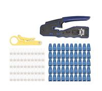 RJ45 Strumento di crimpatura Professionale Tutto in Ethernet Crimper Cutter Stripper per Cat5 Cat5e Cat6 Cat6A Connettore Passante Acciaio al Carbonio ABS 50 pz Connettori