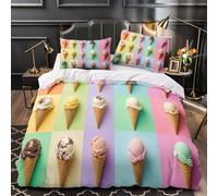 RJAVAGFZL Coni gelato Impressione 3D 3 pz coperteletto Stile Dolcetti cover piumone microfibra zip antiacari per ragazzi bambini uomini King（220x240cm）