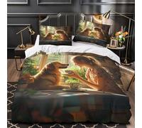 RJAVAGFZL Golden Retriever Impressione 3D 3 pz coperteletto CozyHomeScene cover piumone microfibra morbida antiacari per ragazze donne adulti Super king（260x220cm）