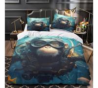 RJAVAGFZL Scimmia tuffatrice Impressione 3D 3 pz coperteletto Scena subacquea dei cartoni animati cover piumone microfibra traspirante antiacari per bambini adolescenti adulti King（220x240cm）
