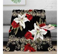 RJAVAGFZL stampa 3D Red roses coperta da viaggio microfibra biancheria da letto elegante plaid da viaggio compatto per regali di viaggio vintage floreale pattern 60x80inch(150x200cm)