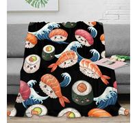 RJAVAGFZL stampa 3D Sushi characters coperta da divano microfibra biancheria da letto soffice e calda coperta da salotto traspirante anti-pilling per soggiorno kawaii food design 70×80inch(180x200cm)