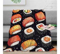 RJAVAGFZL stampa 3D Sushi rolls coperta da divano microfibra biancheria da letto lavabile coperta da salotto anti-pilling per regali per il soggiorno Japanese cuisine illust 60x80inch(150x200cm)