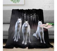 RJAVAGFZL stampa 3D White wolves coperta da viaggio microfibra biancheria da letto compatta plaid da viaggio leggero per giovani amanti dei viaggi Wild forest scena 60x80inch(150x200cm)