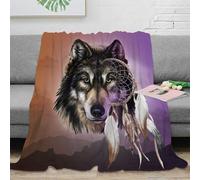 RJAVAGFZL stampa 3D Wolf head coperta da ufficio microfibra biancheria da letto compatta coperta da riposo calda per lavoratori giovani a distanza Native American 70×80inch(180x200cm)