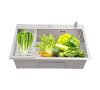 RjcdOPL Lavello da cucina con 1 vassoio da incasso in acciaio inox, con scolapiatti e dispenser di sapone, 68 × 45 × 20 cm, scarico Ø 11 cm, per casa, ristorante e caffè (argento)