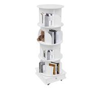 RjcdOPL Libreria girevole in legno massiccio con ruote, scaffale per libri mobili a 4 livelli, L46 x P46 x H142 cm, portaoggetti multiuso per libri, album, piante, decorazioni (bianco)