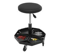 RjcdOPL Sgabello da officina con ruote, altezza regolabile da 45 a 61 cm, con vassoio per attrezzi, per meccanici, garage, fai da te (nero)