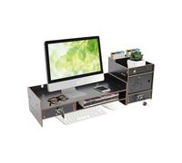 RjcdOPL Supporto per schermo del computer con 2 cassetti, organizer per scrivania in legno, risparmio di spazio, per riporre monitor, cartelle, quaderni, Z05-S (nero)