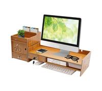 RjcdOPL Supporto per schermo del computer con 2 cassetti, organizer per scrivania in legno, risparmio di spazio, per riporre monitor, cartelle, quaderni, Z05-S (legno)