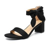 Rjclyh Sandali da donna con punta aperta e cinturino alla caviglia, tacco grosso, per feste, matrimoni, balli studenteschi, Velluto nero., 41.5 EU