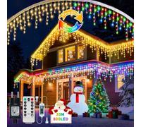 RJEDL 25+5M 800 LED Rinnovabili Luci di Natale da Esterno 3 in 1 Luci Natalizie da Esterno Cascata con 8 Modalità,Timer,Funzione Memoria Tenda Luminosa Esterno per Decorazioni Natalizie da Balcone