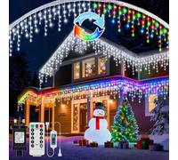 RJEDL 25+5M 800 LED Rinnovabili Luci di Natale da Esterno, 3 in 1 Luci Natalizie da Esterno Cascata con 8 Modalità,Timer,Funzione Memoria Tenda Luminosa Esterno per Decorazioni Natalizie da Balcone