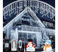 RJEDL 25+5M 800 LED Rinnovabili Luci di Natale da Esterno, Luci Natalizie da Esterno Cascata con 8 Modalità,Timer,Funzione Memoria Tenda Luminosa Esterno per Decorazioni Natalizie da Balcone
