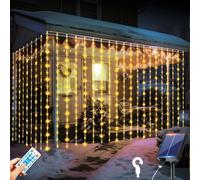 RJEDL Catena Luminosa Esterno Solare, 6x3m 600 LED Tenda Luminosa Esterno Solare Con 2 Metodi di Ricarica 2 Tipi Di Controllo 8 Modalità Timer IP65 Impermeabile Cascata Esterno/Interno Luci Fata
