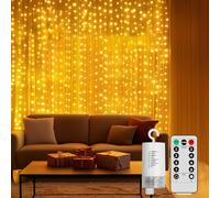 RJEDL Tenda con Catena di Luci LED, 6x3m 600 LED 4AA Batteria Tenda Luminosa Impermeabile Con Telecomando, 8 Modalità Tenda Luminosa Esterno Patio Gazebo Festa San Valentino