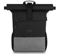 RJEU Zaino per laptop da 17 pollici, Rolltop, da uomo e da donna, per computer portatile, per scuola, studio, viaggi, scuola (nero/grigio, 26 L)