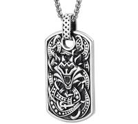 RJGYMTAZ Collana da Uomo in Argento 925, Ciondolo Hip Hop Punk, Ciondolo Totem Lupo, Ciondolo targhetta for Cani, for Uomo e Donna.(Silver_50cm)