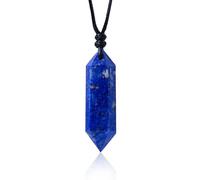 RJINGSHI Cristallo naturale di Lapislazzuli a doppia punta, fatto a mano, intrecciato con cristalli di guarigione lucidati, pietra di energia Reiki, regalo per uomini e donne.