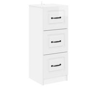 RJPLMFV Armadietto con cassetti bianco ad alta lucentezza, 33 x 34,5 x 87 | Bianco laccato lucido, maniglie bow, finitura liscia, legno di ingegneria durevole, facile manutenzione, linee moderne